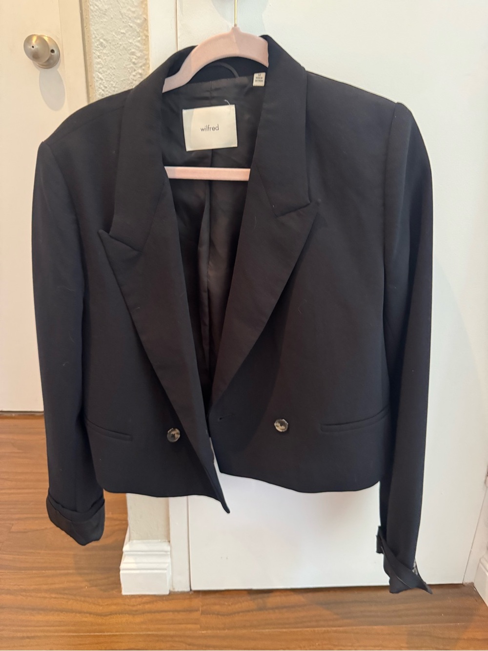 Wilfred Oversized Cropped Black Double-Breasted Blazer